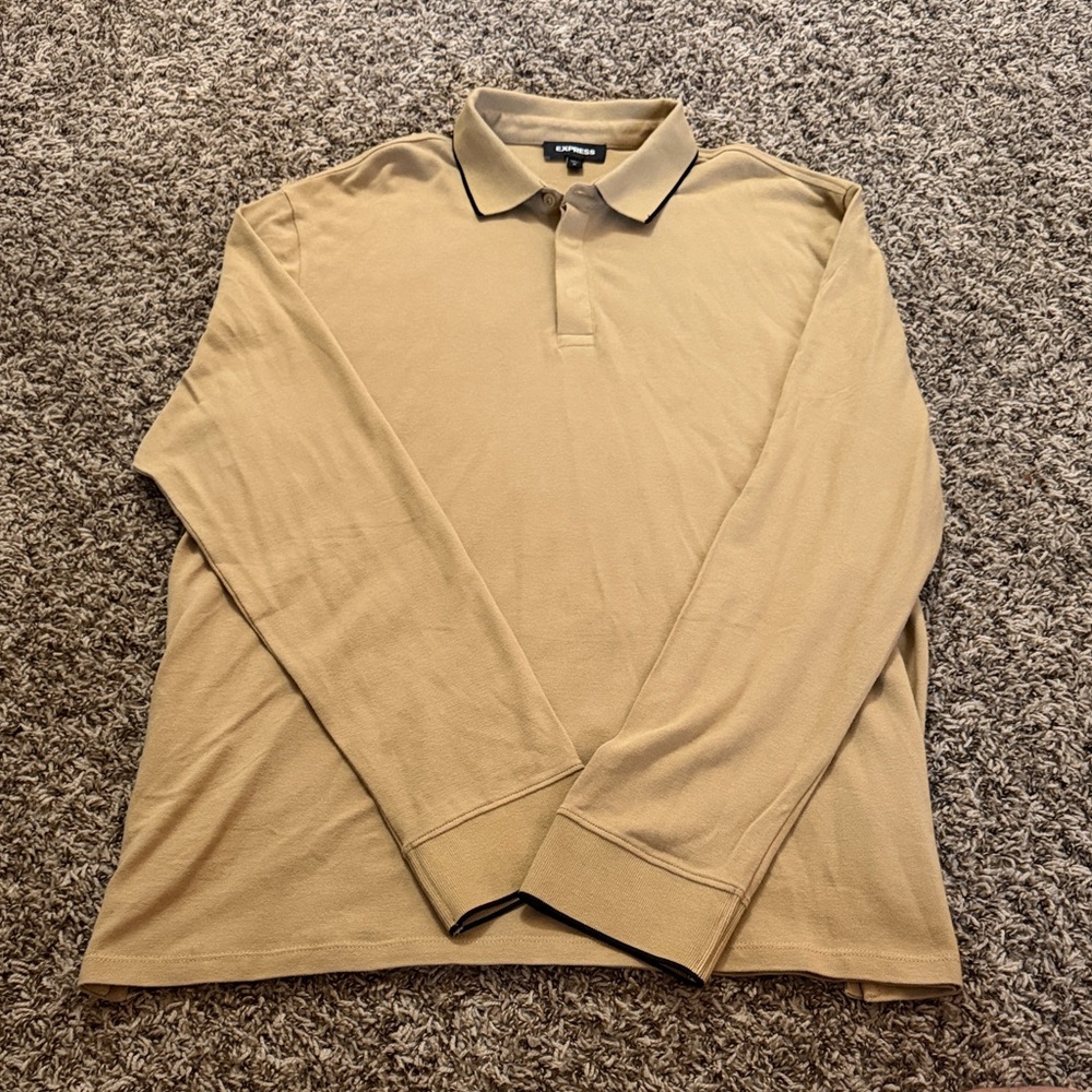 Express Tan Long Sleeve Polo Shirt
